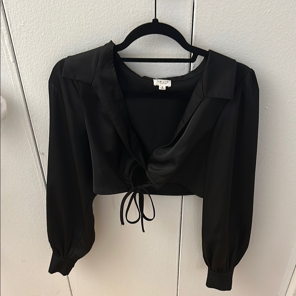 Low cut Black Long Sleeve with Key Hole Tie
